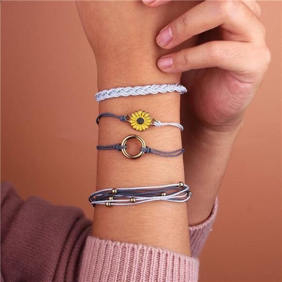 Sunflower String Bracelet Boho Braided Rope Wrap Bracelets Cute - Picture 3 of 7